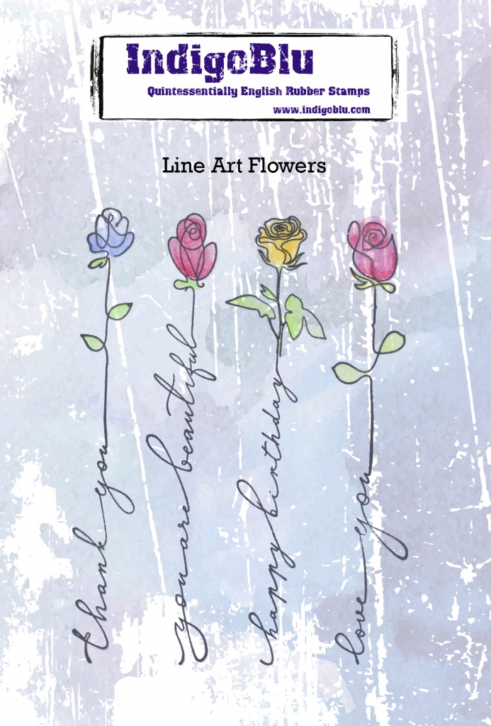 Line Art Flowers A6 Red Rubber Stamp